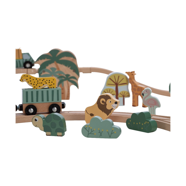 Free2Play Дрвен железнички сет со животни – 43 делови